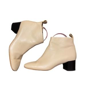 EVERLANE Cream Day Boot Bootie Leather Chunky Wood Blocked Heel 6.5 US